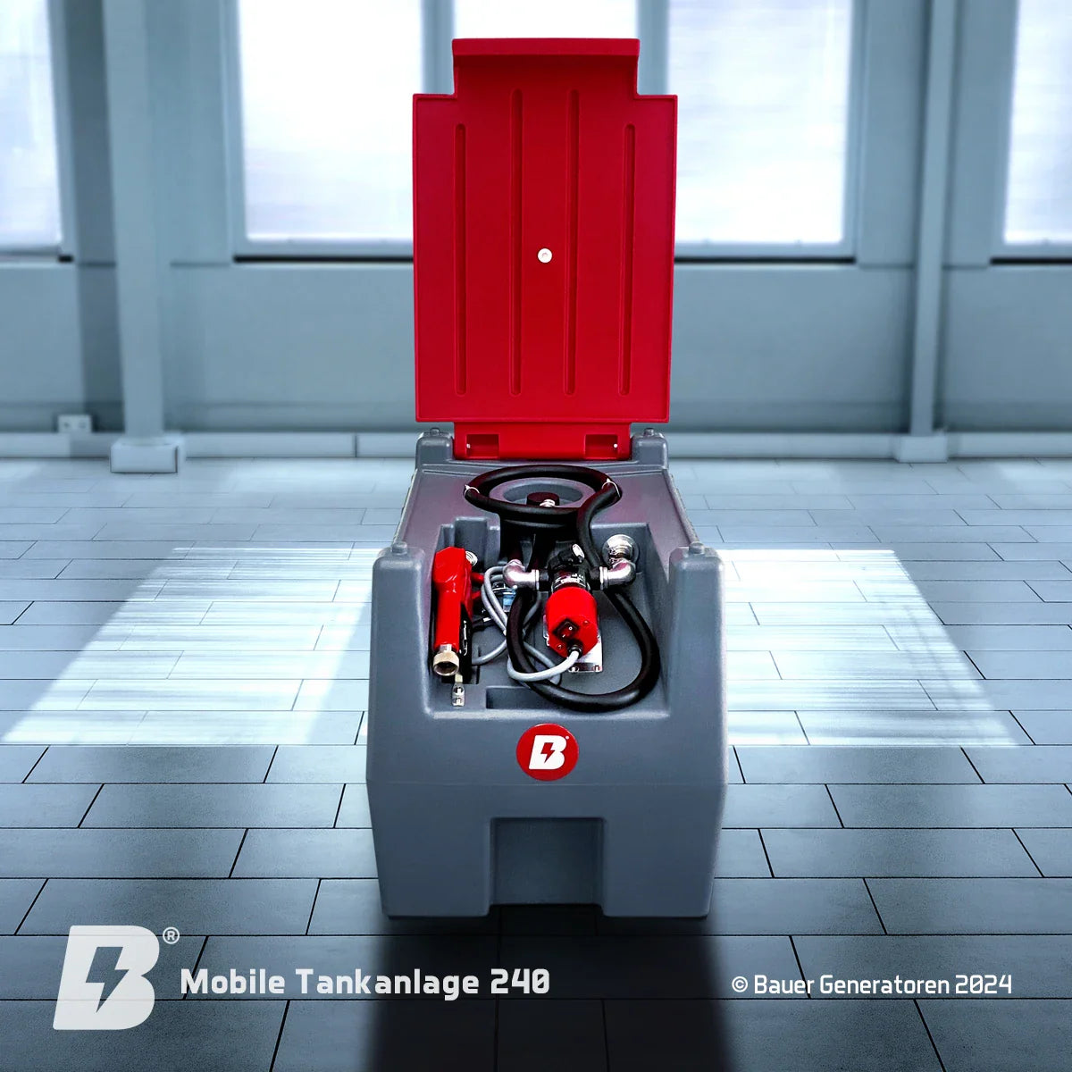 Mobile Tankanlage mit integrierter Zapfanlage und 220L Tankinhalt.