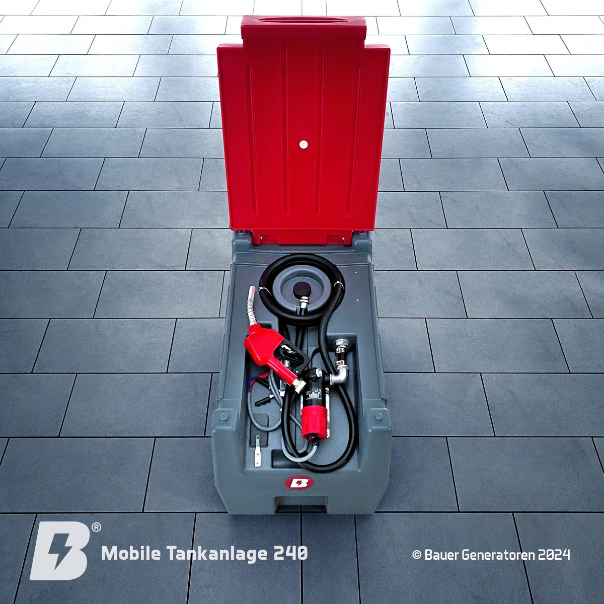 Mobile Tankanlage mit integrierter Zapfanlage und 220L Tankinhalt.
